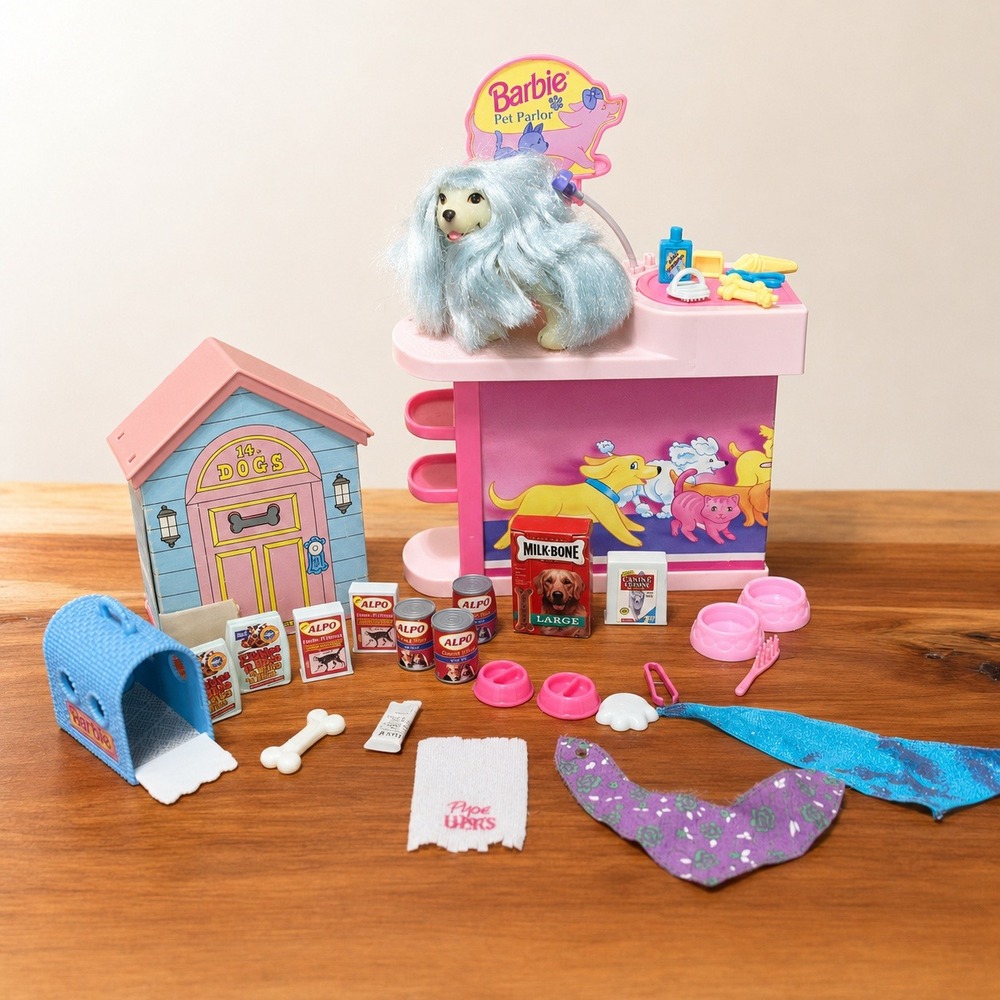 Vintage 1992 Barbie Pet Parlor Playset Mattel Dog Grooming Station Accessories